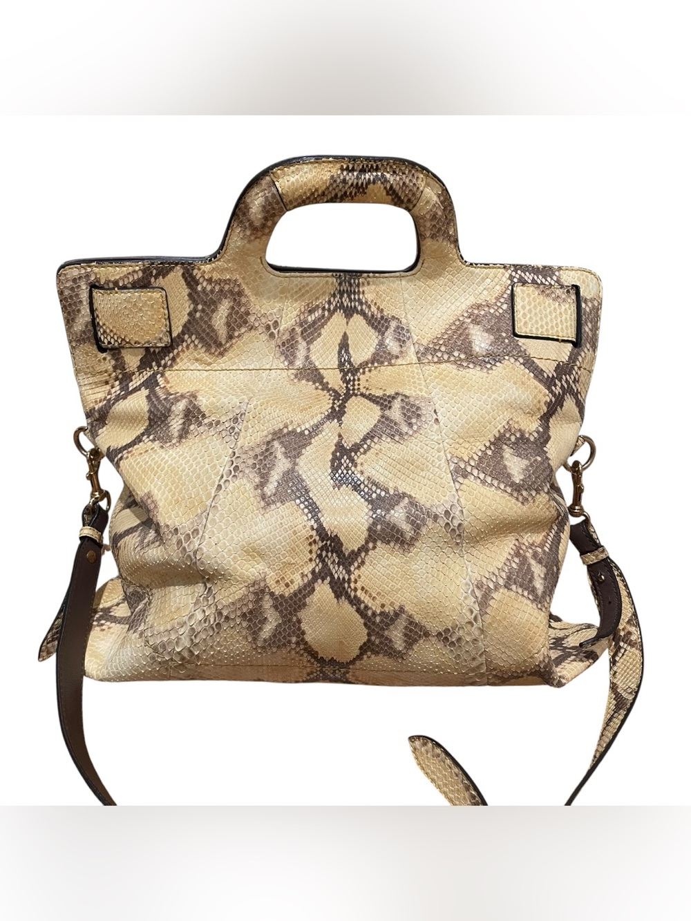 Salvatore Ferragamo Python Leather Convertible Tote Crossbody Bag Beige Brown - Picture 7 of 10